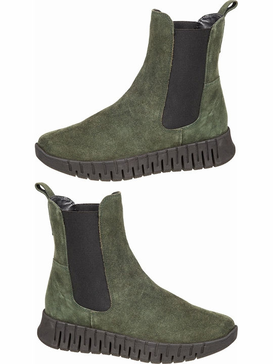 Leder Damen Stiefeletten Khaki