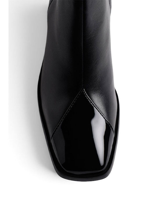 Leather Women's Ankle Boots with Mid Heel Black