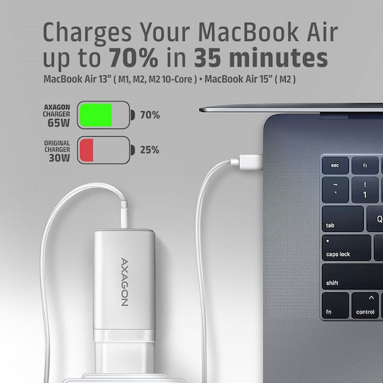 Akyga Зарядно Устройство Без Кабел GaN с USB-C Порт 25W Power Delivery Бял (AK-CH-22)