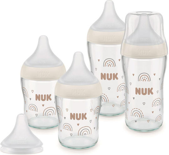 Nuk Set Glass Baby Bottles Perfect Match Anti-colic with Silicone Teat 4 Pieces