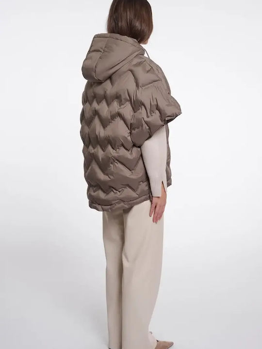 Jachetă Puffer Dama Pentru Iarnă Taupe