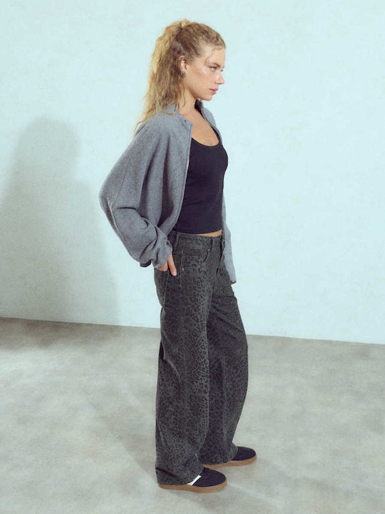 Celestino Дамски Джинси Wide Leg Леопард Loose Fit Тъмно Сиви