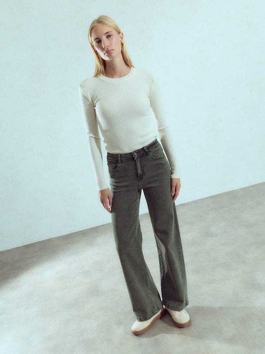 Celestino Blugi Damă Bumbac Wide Leg Lejer Fit Kaki