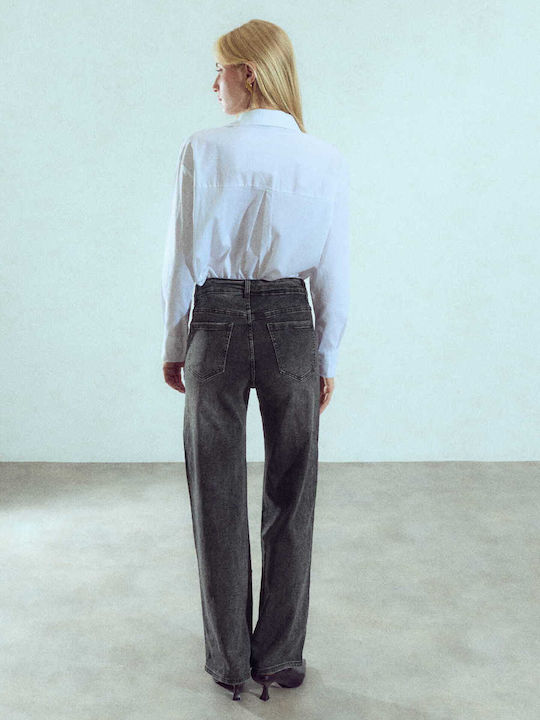 Celestino Damen Jeans Wide Bein Strass Lose Passform Dunkelgrau