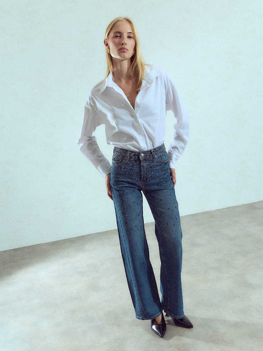 Celestino Women's Jeans Strass Beads Blue