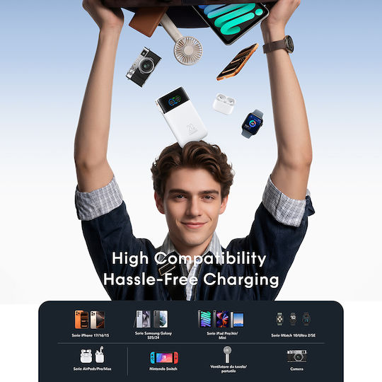 Veger Fuerza 10 Външна батерия 10000mAh 20W с USB-A порт и 2 USB-C порта Power Delivery / Quick Charge Бяла