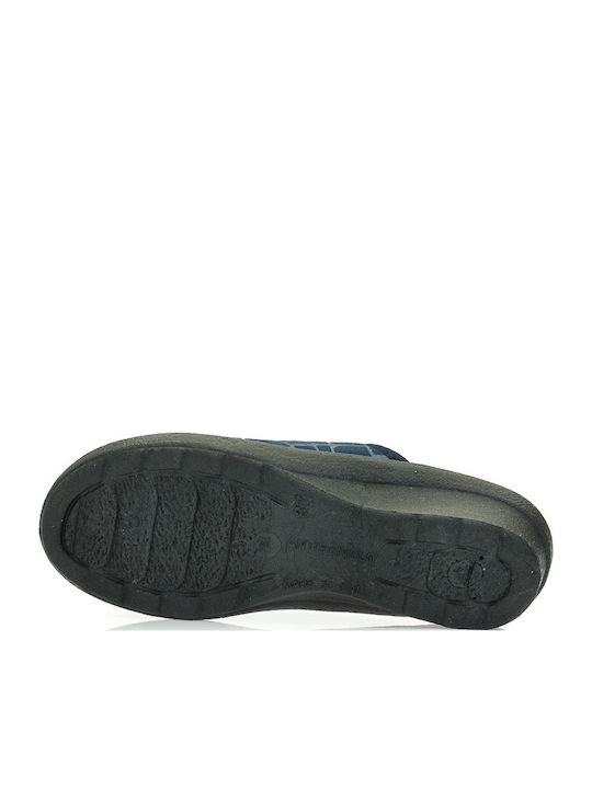 Damen Hausschuhe Leder Winter Blau