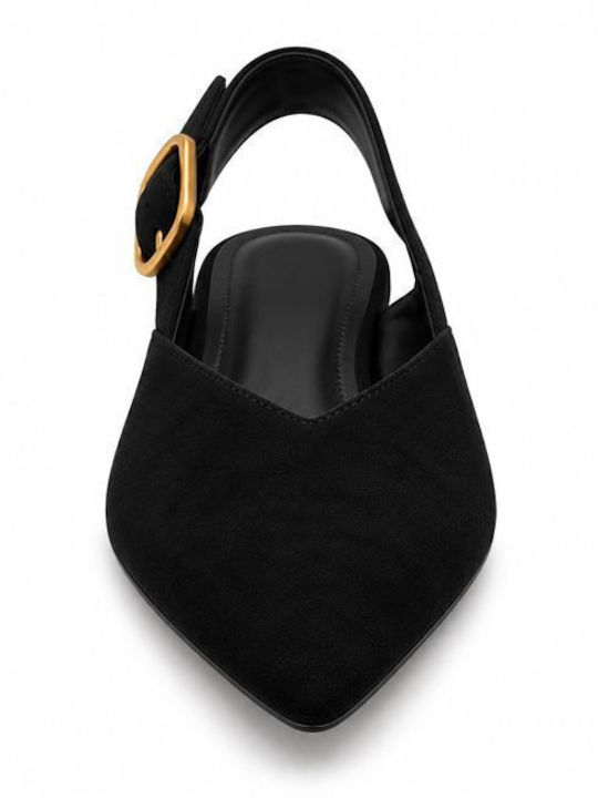 Suede Women's Ballerina Shoes with Strap Buckle Black