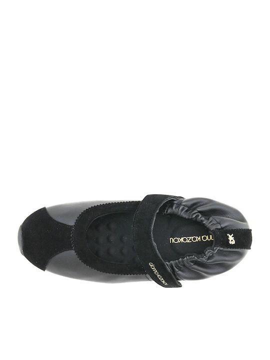 Damen Leder Ballerinas Schwarz