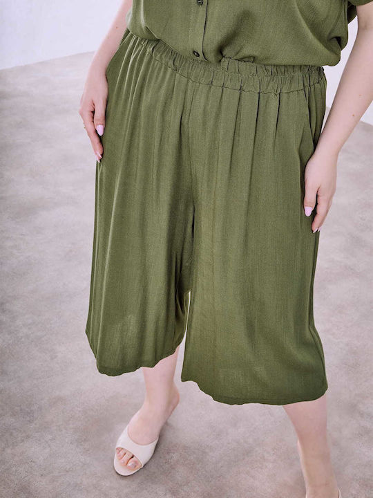 Celestino Zip-Culottes Einfarbige Viskose Loose Fit Khaki