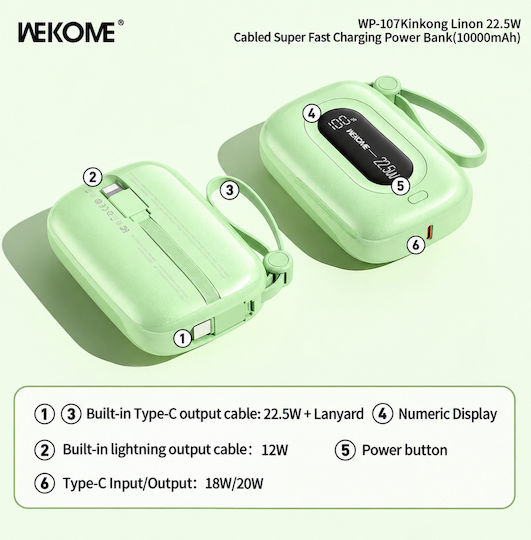 WK WP-107 Power Bank 10000mAh 22.5W Ladeleistung Grün