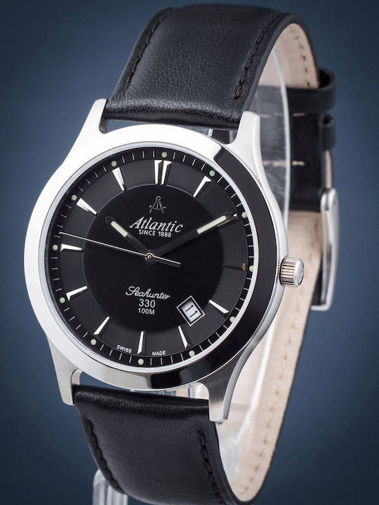 Men's Battery Watch with Black Leather Strap