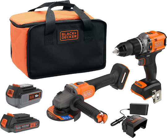 Angle Grinder & Drill Driver Set 18V with 2Ah Batteries