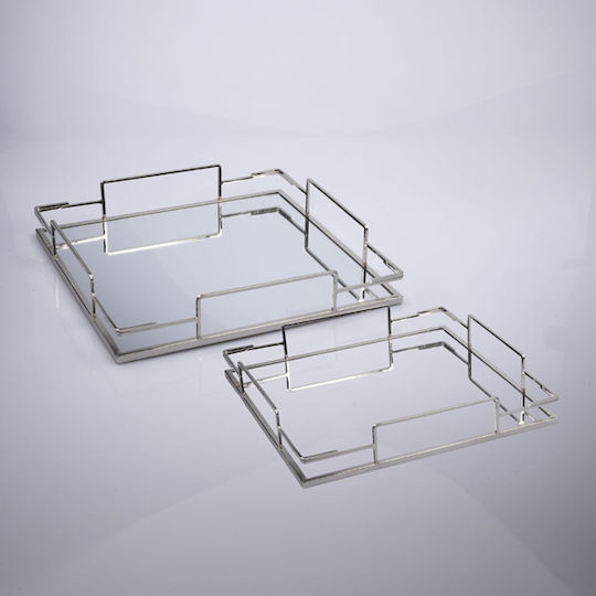 Decorative Metallic Rectangular Tray with Mirror 35x35x6cm 2pcs