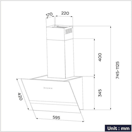 Ciarra Hotă Cu Coș De Fum Cu Reciclare 60cm Neagră