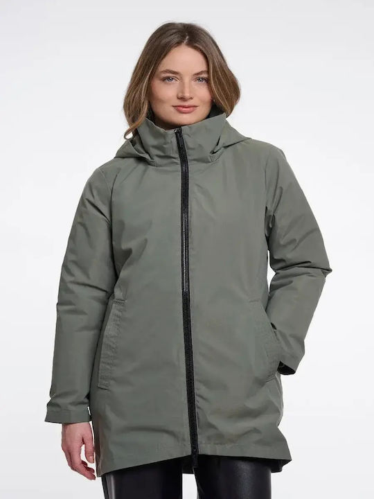 Long Women's Puffer Jacket for Winter Green