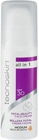 Tecnoskin All In 1 CC Medium Light Face Cream with SPF30 for Moisturizing, Anti-aging & Blemishes with Collagen 50ml
