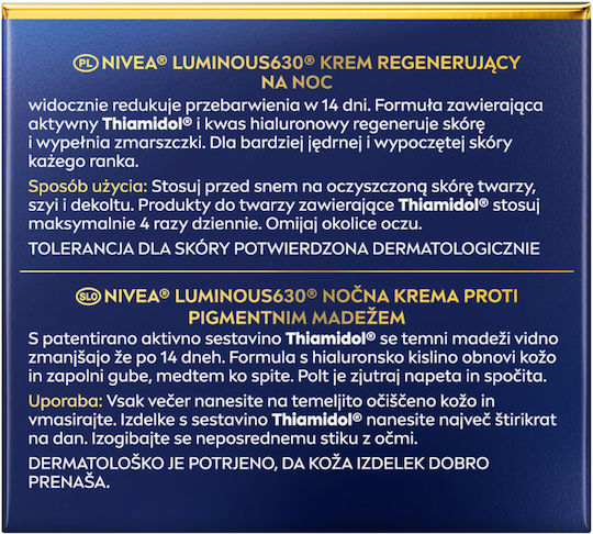 Nivea Cellular Luminous 630 Хидратиращ Нощен Крем За Лице с Хиалуронова Киселина 50ml