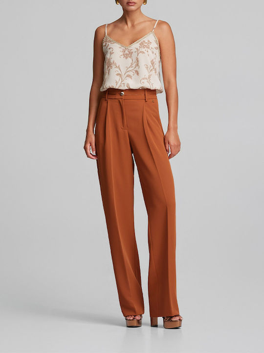 Women's High Rise Crepe Trousers in Loose Fit Ginger