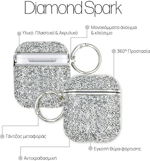 Sonique Diamond Spark Пластмасов Калъф с Кука в Сребрист Цвят за Apple AirPods 1 / AirPods 2