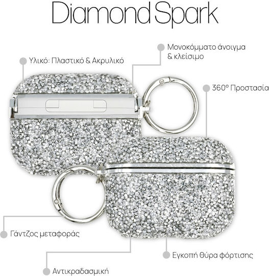 Sonique Diamond Spark Калъф Пластмасов С Кука В Сребрист Цвят За Apple AirPods Pro 2