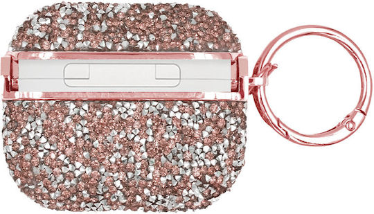 Sonique Diamond Spark Plastic Case With Hook In Rose Gold Colour For Apple AirPods 3