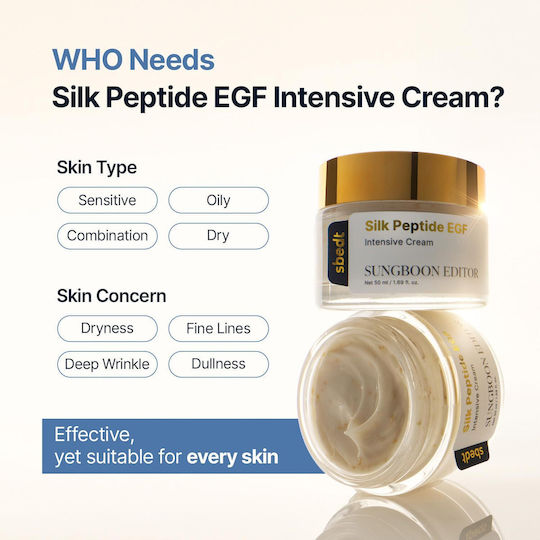 Sungboon Editor Silk Peptide EGF Face Cream for Moisturizing & Brightening with Hyaluronic Acid & Niacinamide 50ml