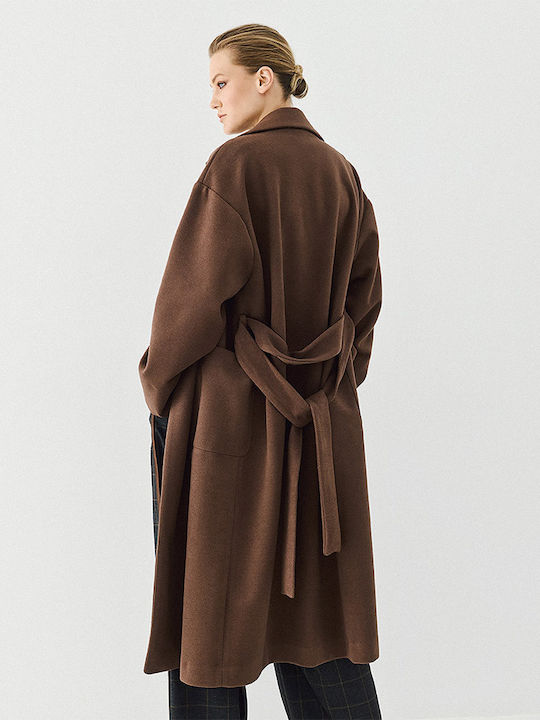 Women's Coat Coffe with Belt
