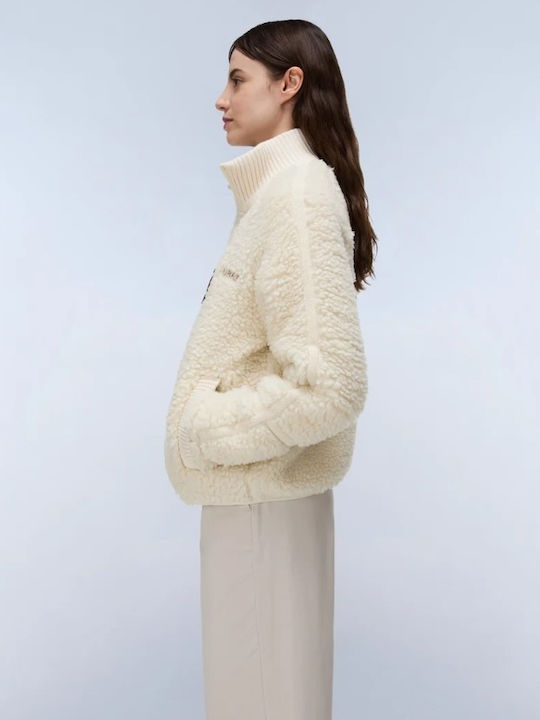 Cardigană Dama Tricotată cu Fermoar Beige