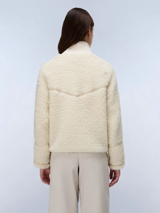 Cardigană Dama Tricotată cu Fermoar Beige