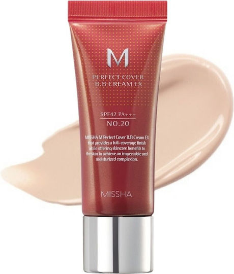 Missha Perfect Cover BB No 20 Cool Beige Day Face Cream with SPF42 for Moisturizing & Blemishes with Hyaluronic Acid & Collagen 20ml