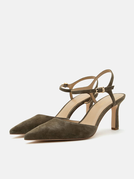 Wildleder Pumps mit Riemen Khaki