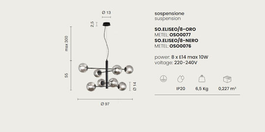 Ondaluce Eliseo Pendant Light Gold for 8 Bulbs E14, E.14
