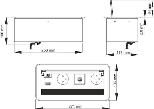Design Light Διπλή Χωνευτή Πρίζα Ρεύματος με Καπάκι Μαύρη