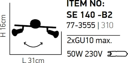 Home Lighting Double Spot with Socket GU10 in Black Color