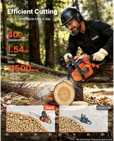 Vevor Gasoline Chainsaw 1.54hp 5.6kg with 35.56cm Blade