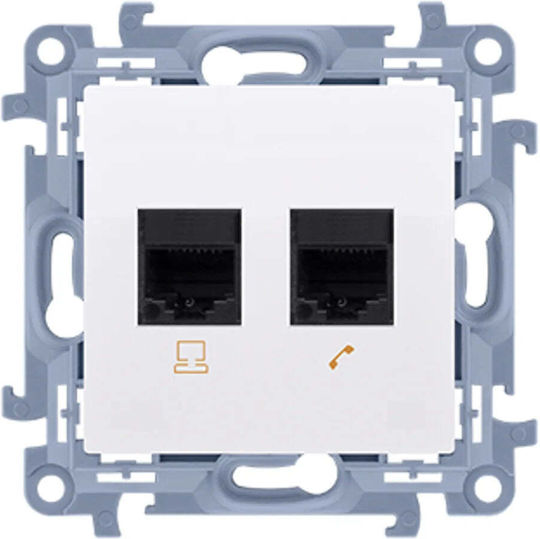 Kontakt-Simon Double Network Socket RJ45 Without Frame in White Color C62E.01/11