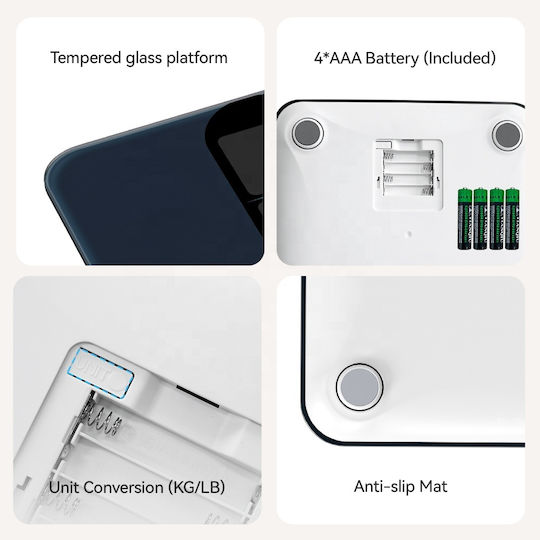 Welland Smart Ζυγαριά 180kg με Λιπομετρητή & Bluetooth Μαύρη