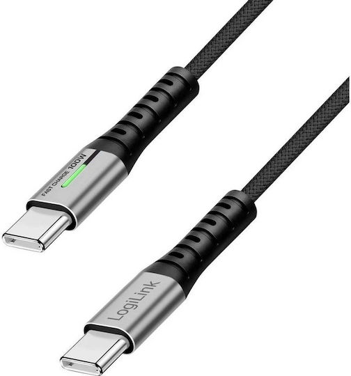 LogiLink Geflochtenes LED USB 3.2 Kabel USB-C männlich - USB-C 100W PD Schwarz 1,5 m CU0433