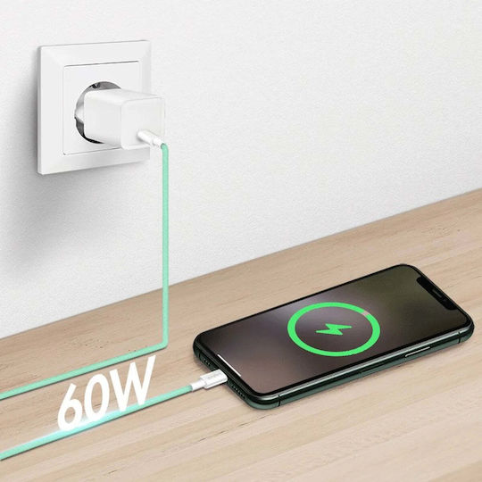 LogiLink Geflochtenes USB 2.0 Kabel USB-C männlich - USB-C 60W Grüne 1,5 m CU0348