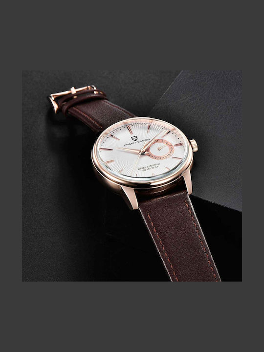Pagani Design Vh65 Ceas bărbătesc 40mm cu baterie și curea din piele Gold/white/brown