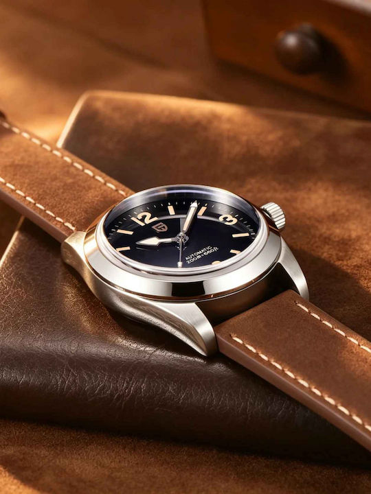Pagani Design Ανδρικό Ρολόι 36mm Αυτόματο με Δερμάτινο Λουράκι Black/brown