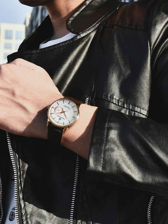 Pagani Design Vh65 Ceas bărbătesc 40mm cu baterie și curea din piele Gold/white/brown