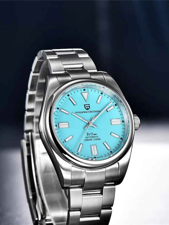 Pagani Design Ceas Bărbătesc 39.7mm Automat cu Brățară Metalică Argintiu/Ice Blue