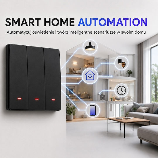 Qoltec Recessed Touch Wall Switch Wi-Fi with Frame Black