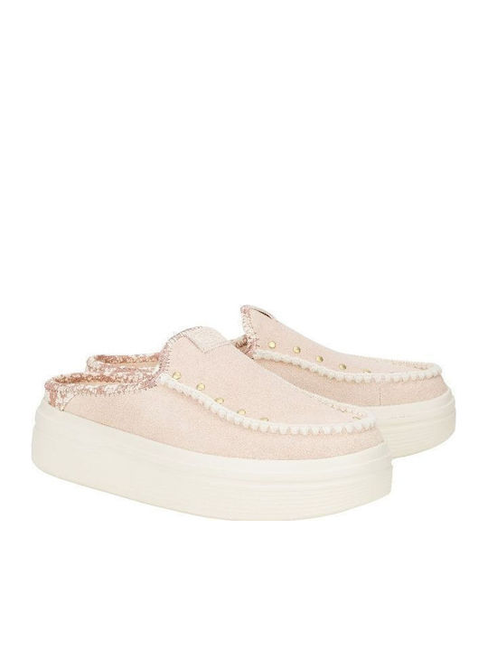 Suede Mule cu cu gleznă înaltă Toc în Culoare Bej
