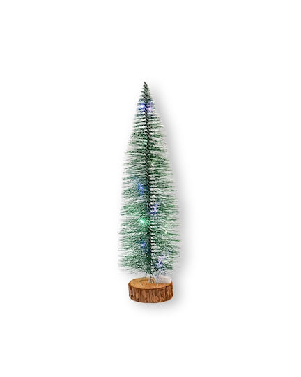 Arbore Decorativ De Crăciun Din Lemn Cu Lumină Led 30cm Bej