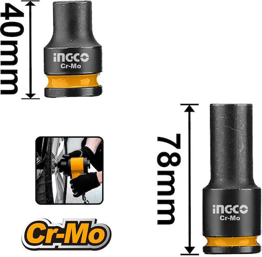 Ingco Long Sockets with 1/2" Frame Host Set 38 Pieces