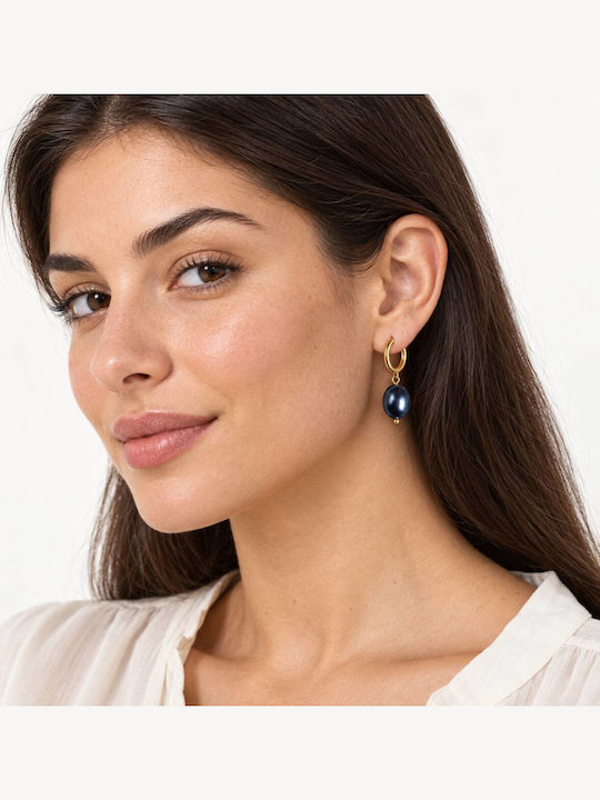 Cuoro Earrings Gold Plated Steel Hoops Blue