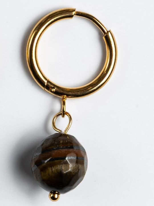 Cuoro Gold Plated Steel Hoop Earrings with Brown Stones